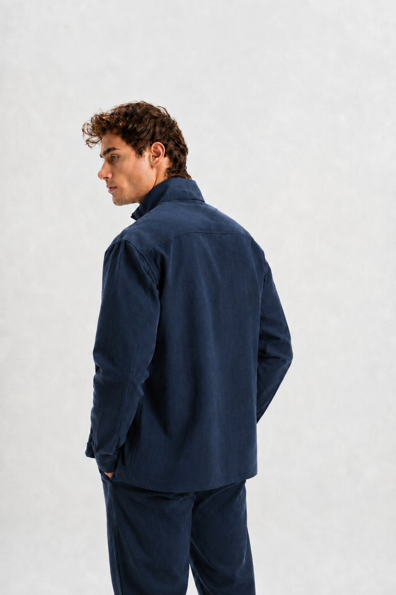 FOÇA Indigo Dokuma Tencel Fermuarlı Ceket