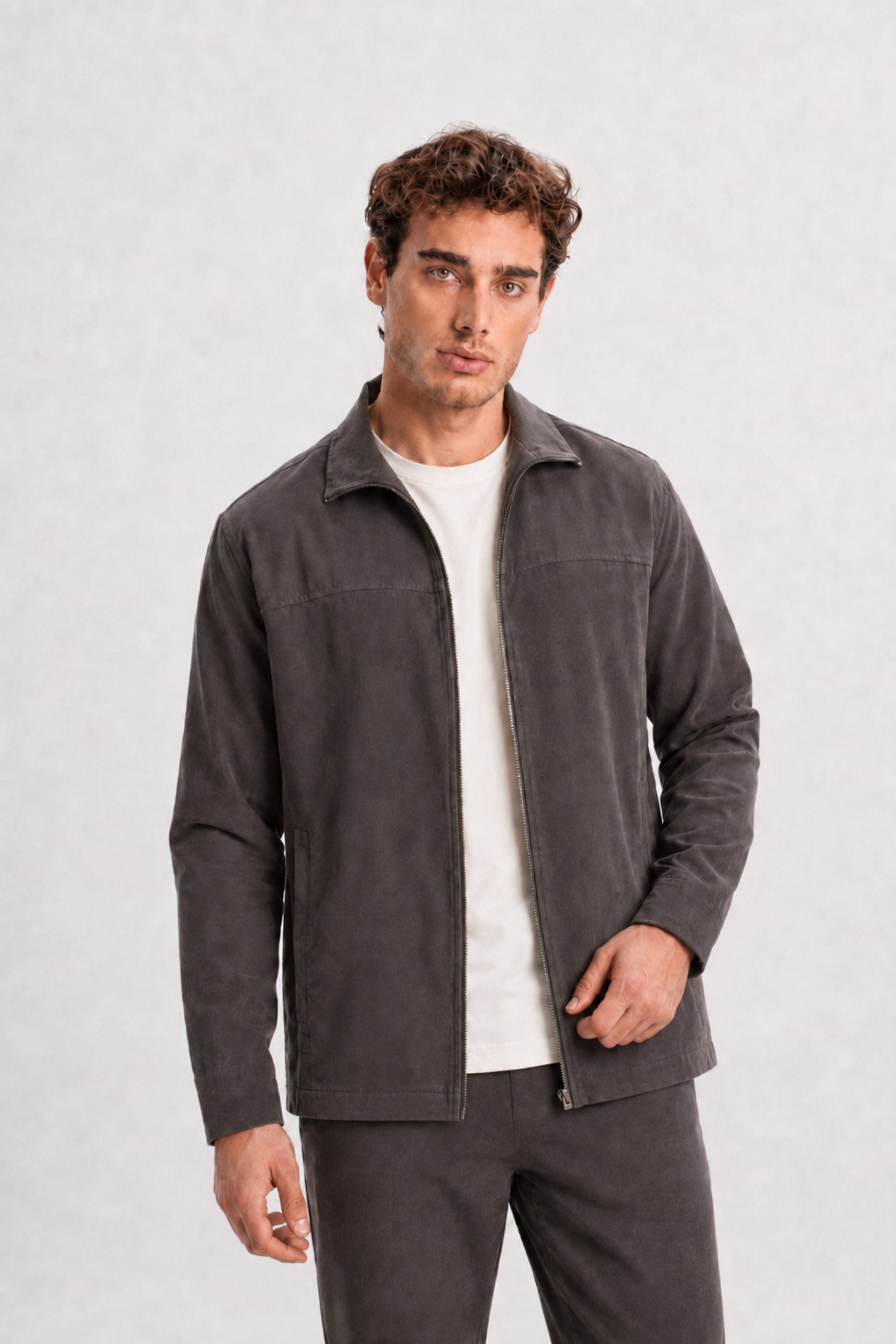 Koyu Kahve Uzun Kollu Dokuma Tencel Kombin