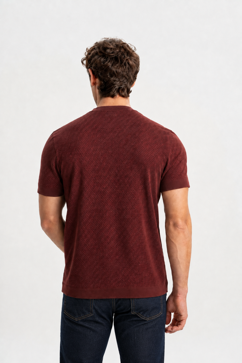 GÜNERLİ Bakır %100 Pamuk Triko Başlamalı Jakarlı T-Shirt