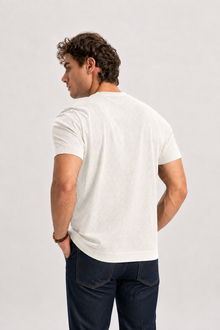 GÜNERLİ Beyaz %100 Pamuk Triko Başlamalı Jakarlı T-Shirt
