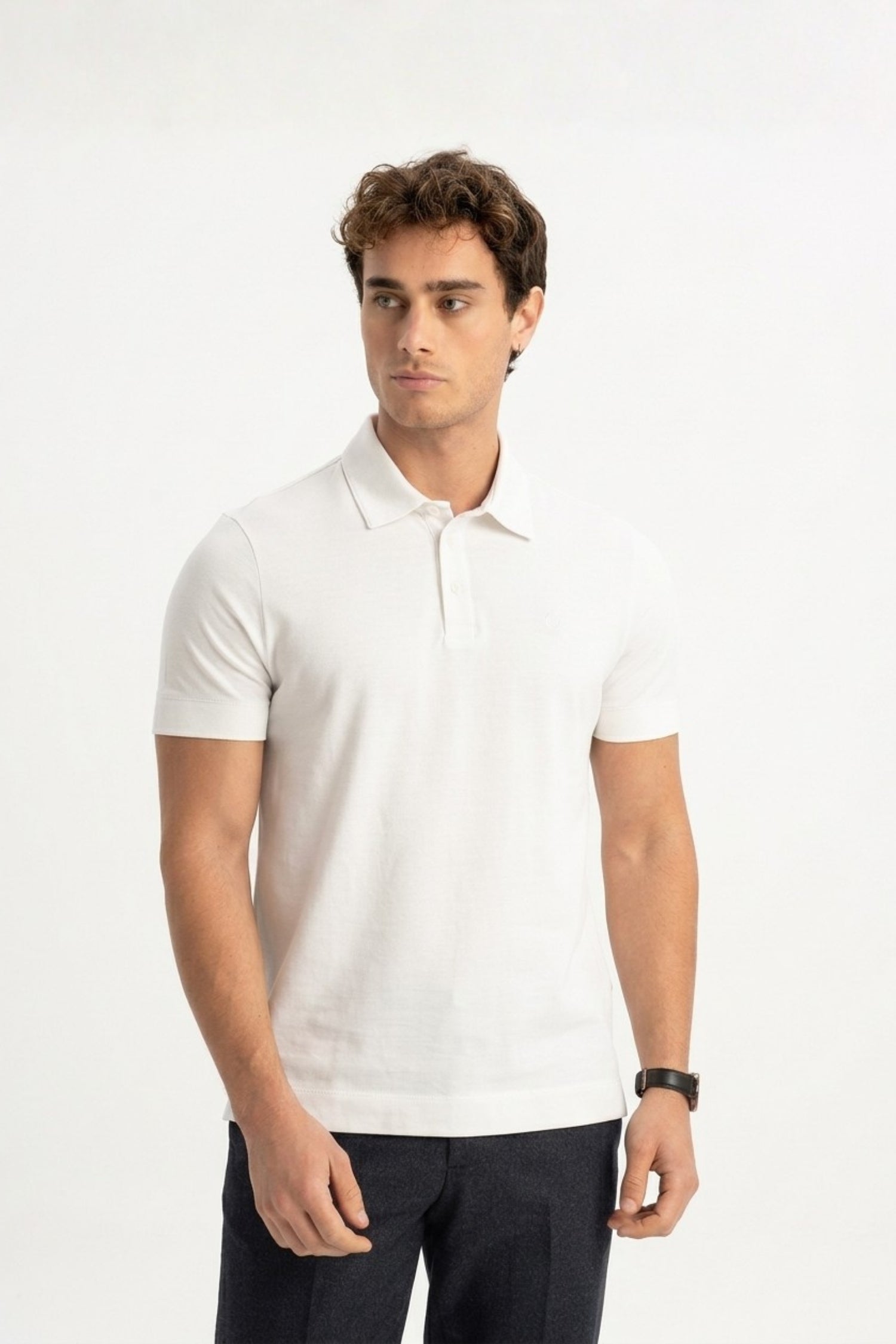 MİSVAK Beyaz Merserize Kısa Kollu Polo Shirt