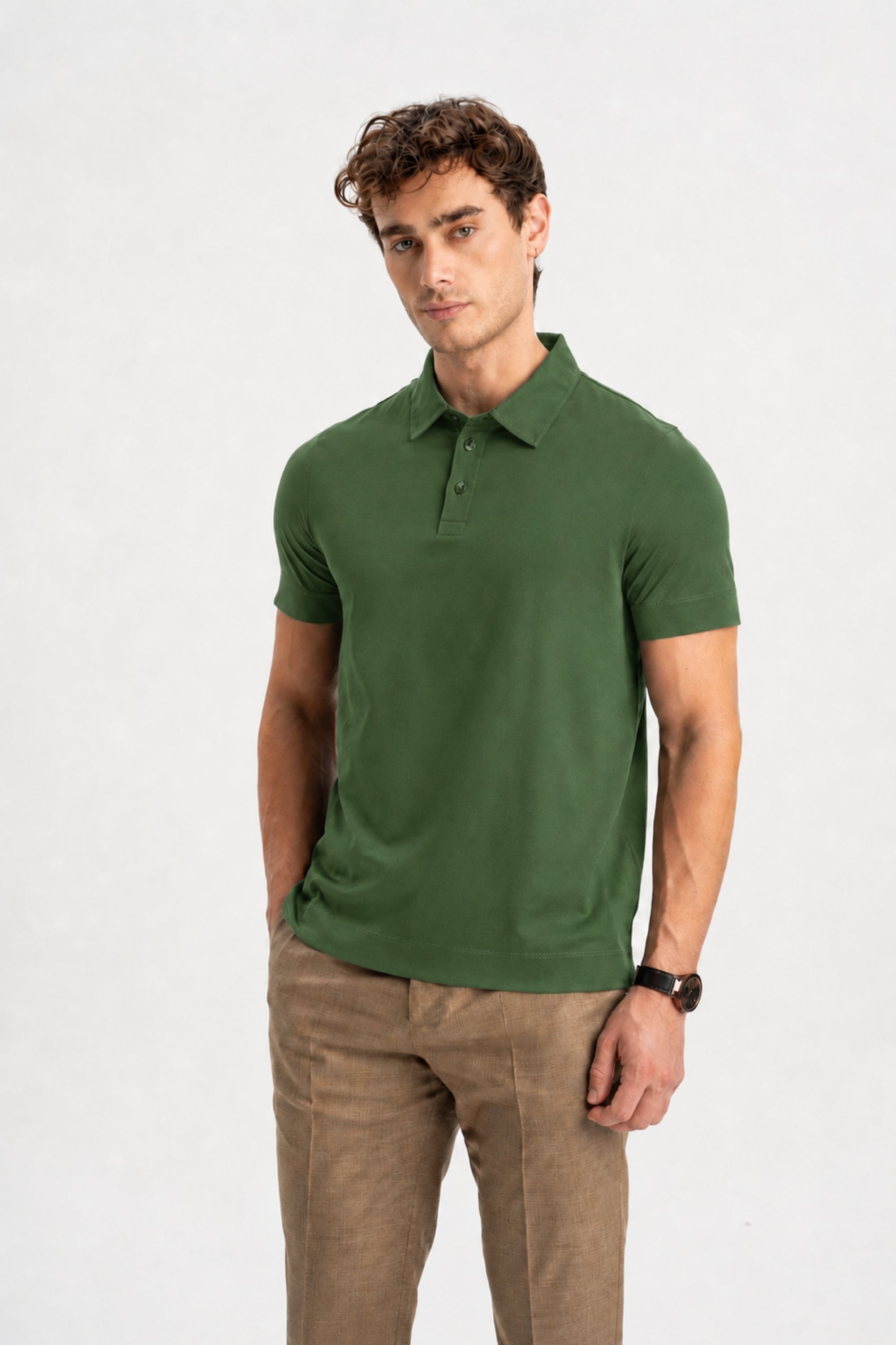 MİSVAK Haki Merserize Kısa Kollu Polo Shirt