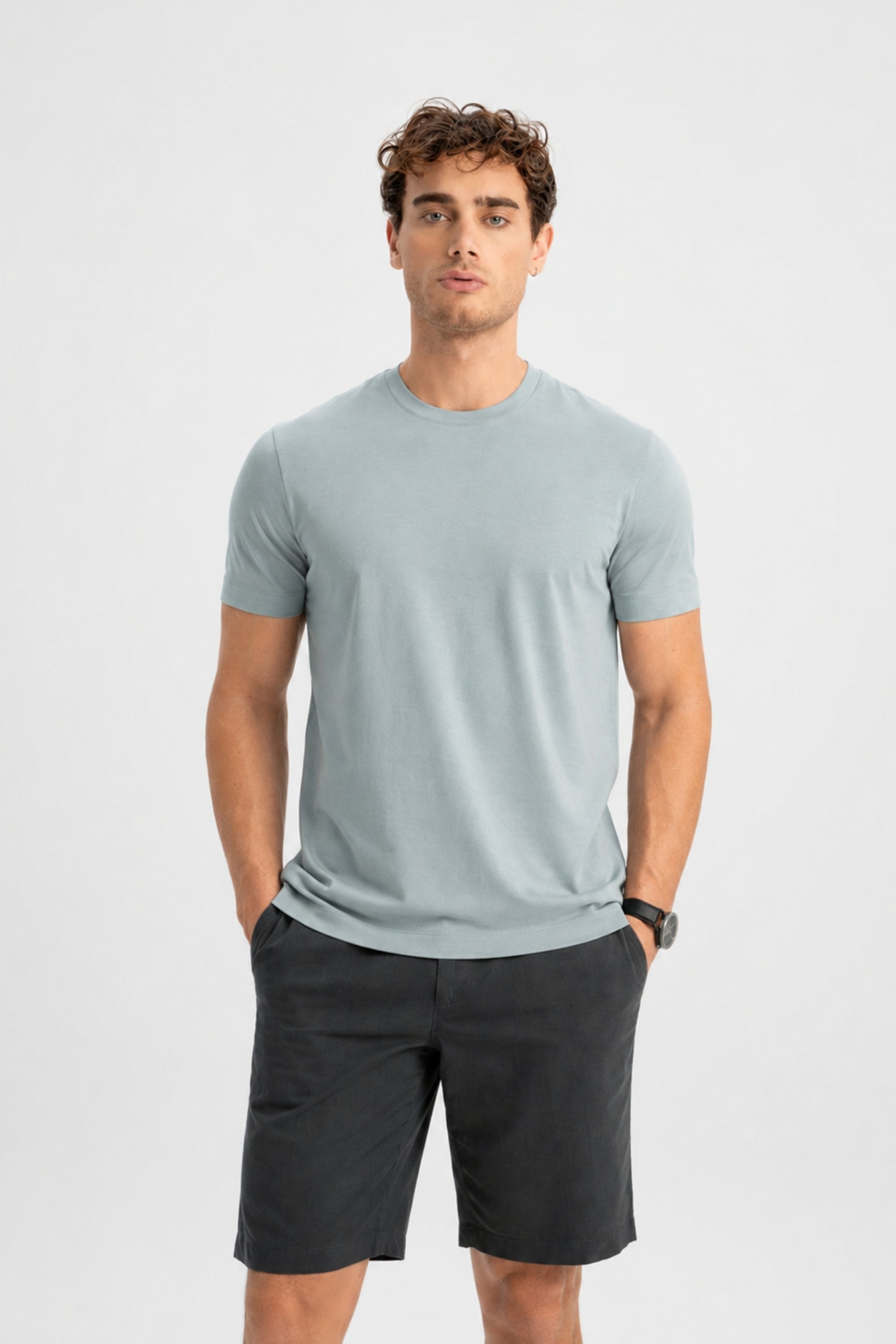 ŞİRİNCE Gri İpek Pamuk Karışımlı T-Shirt