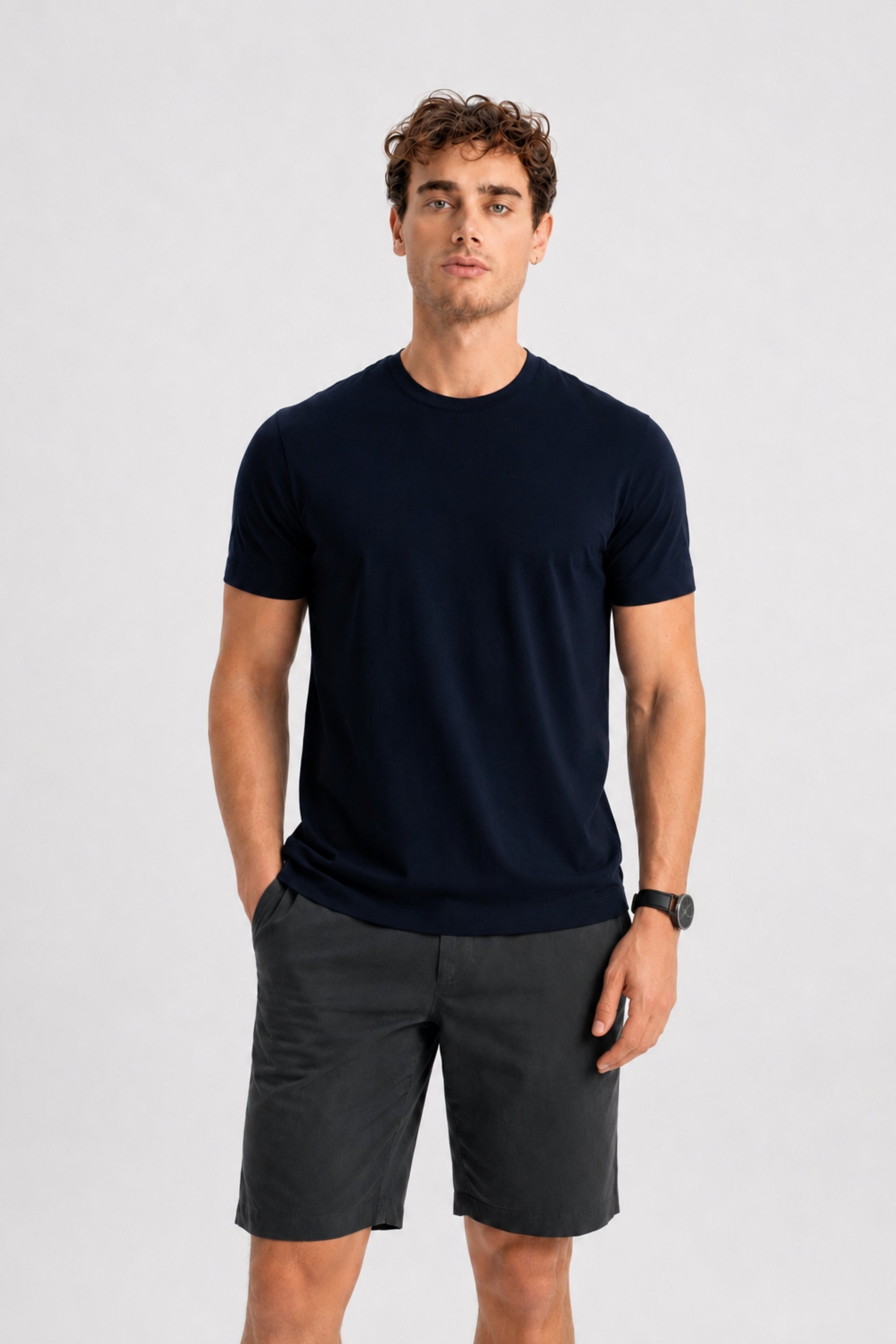 ŞİRİNCE Lacivert İpek Pamuk Karışımlı T-Shirt