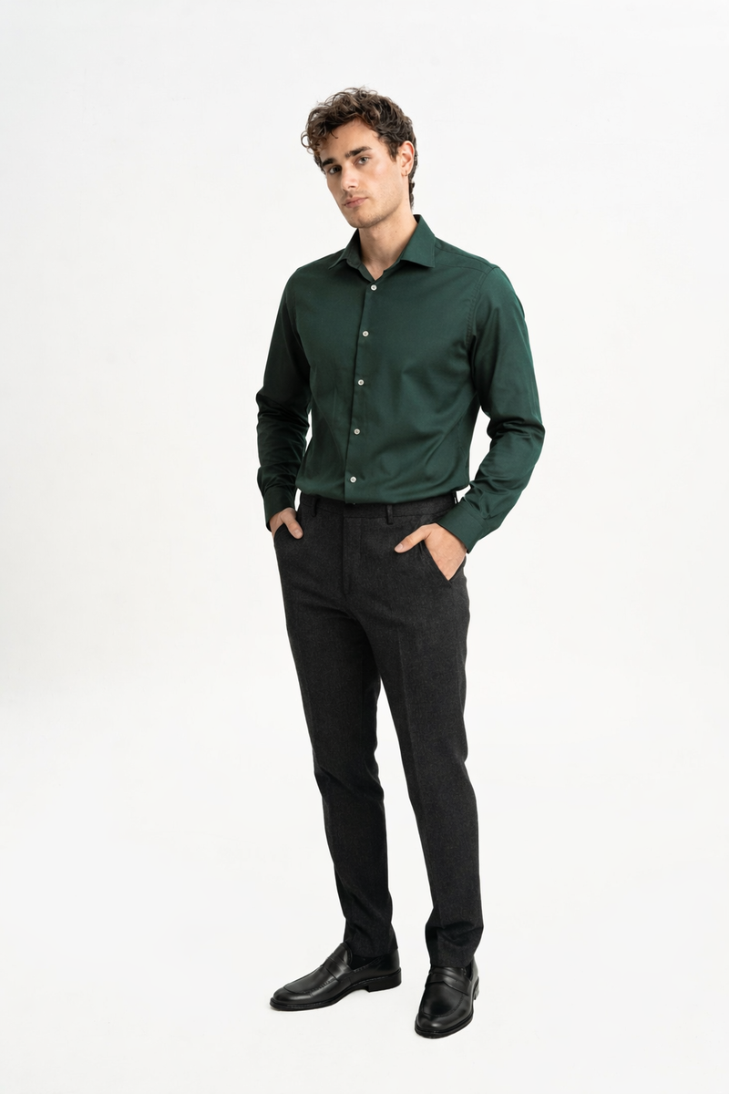 SÖĞÜTLÜ Yeşil Merserize Uzun Kollu Örme Gömlek