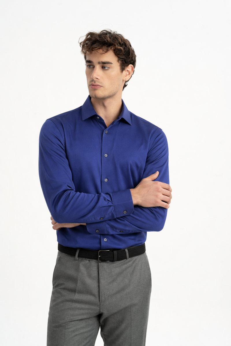 SÖĞÜTLÜ Mavi Merserize Uzun Kollu Örme Gömlek