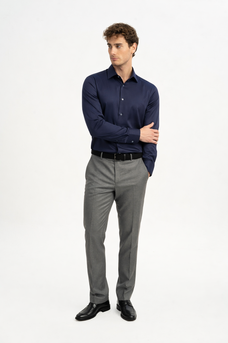 SÖĞÜTLÜ Lacivert Merserize Uzun Kollu Örme Gömlek