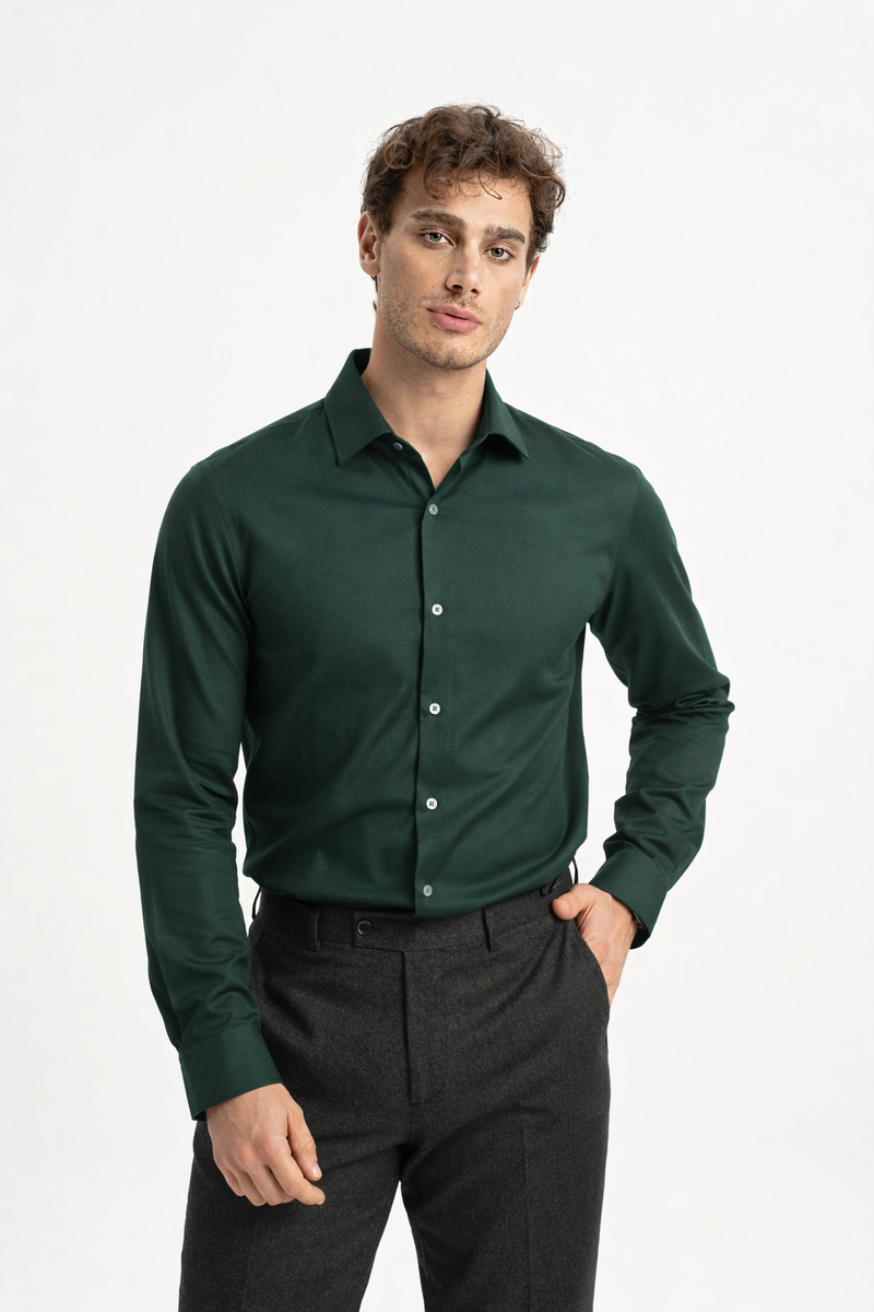 SÖĞÜTLÜ Yeşil Merserize Uzun Kollu Örme Gömlek